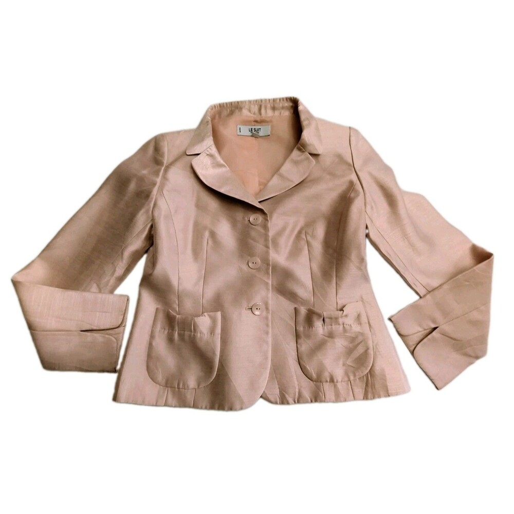 Le Suit Essentials Pink Rose Metallic Tree-Button Tailored Blazer Jacket Size 4P